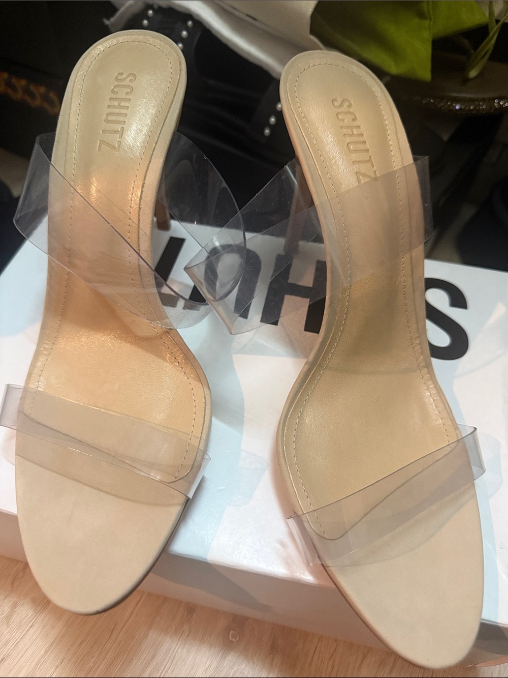 SCHUTZ Nude Clear-Strap Heeled Mules